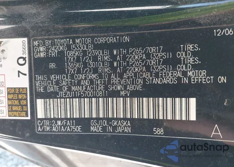 2007 Toyota Fj Cruiser z USA, uszkodzony, nr VIN JTEZU11F570010811